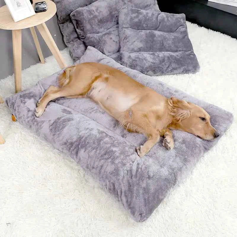 Long Warm Plush Dog Bed with Quilted Base - 4 Sizes