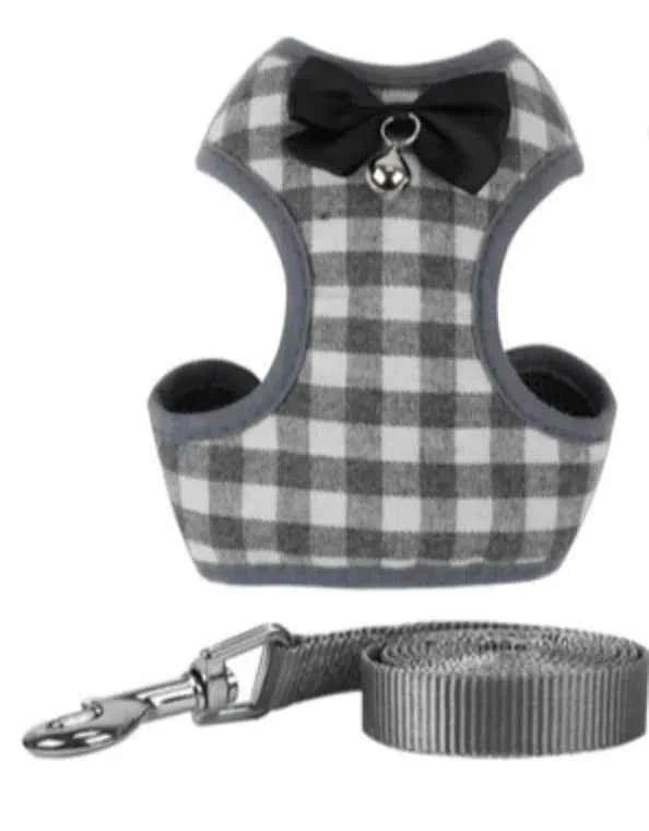 Dog Leash with Checkered Bowtie Harness for Pets