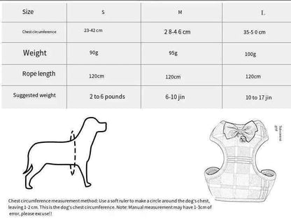 Dog Leash with Checkered Bowtie Harness for Pets