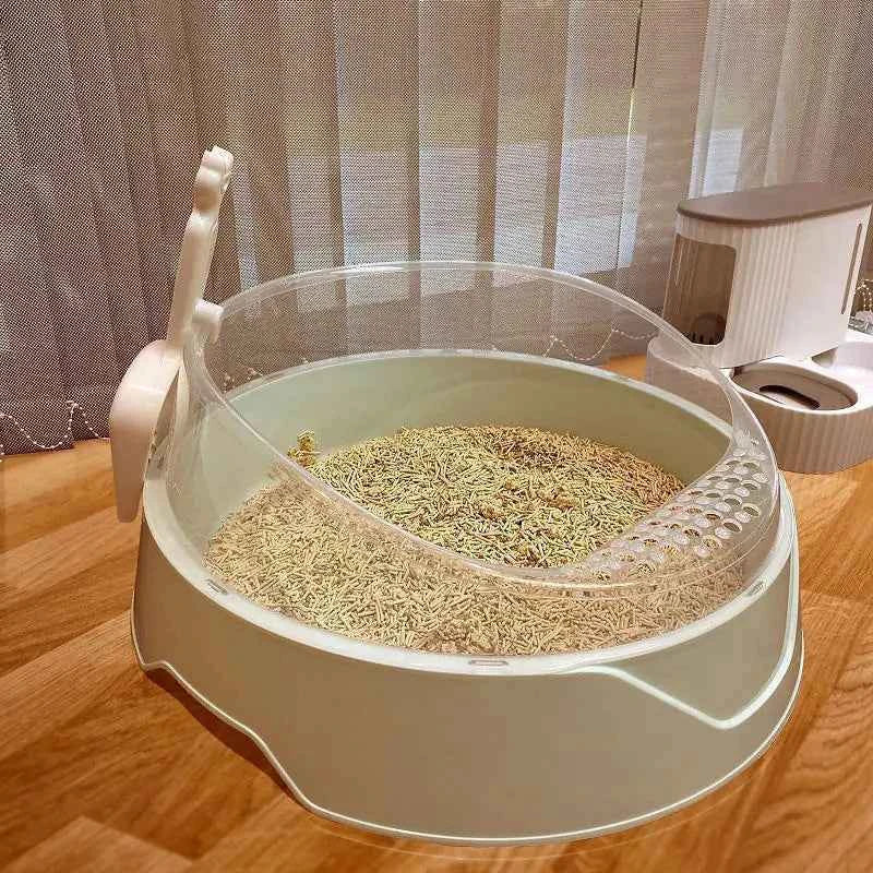 Spacious Semi-Covered Cat Litter Haven with Scoop