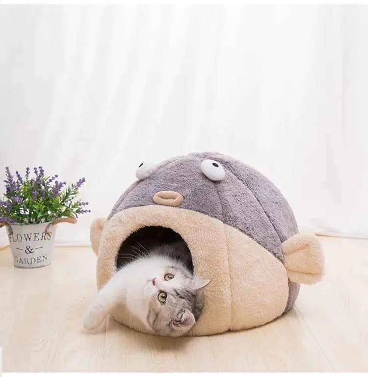 Warm Velvet Cat House Pufferfish Nest Pad for All Seasons