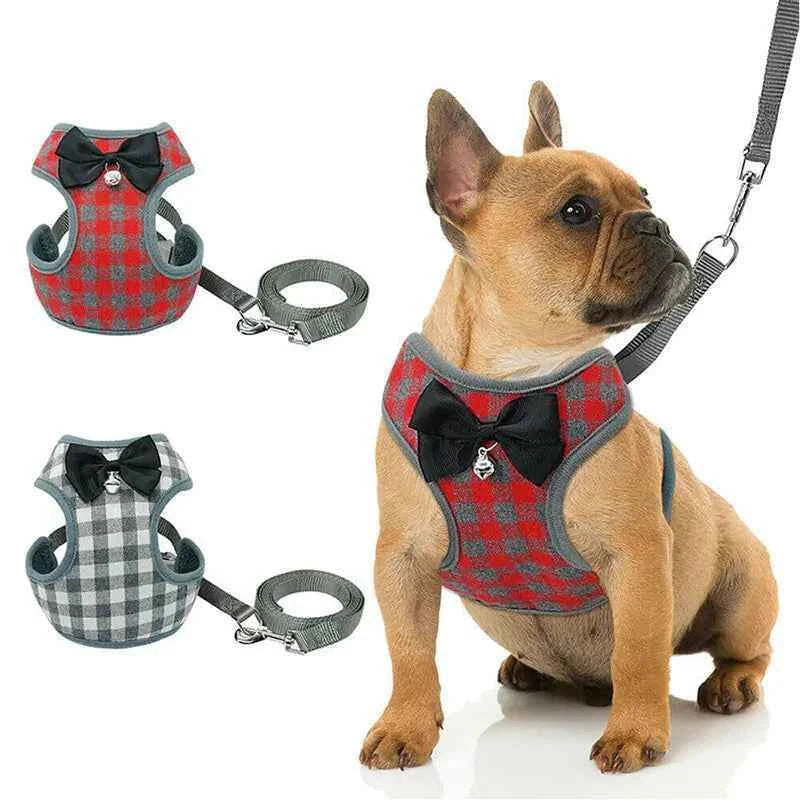 Dog Leash with Checkered Bowtie Harness for Pets