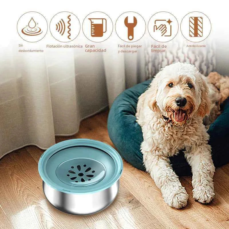 Stainless Steel Large Pet Water Bowl with Splash Guard