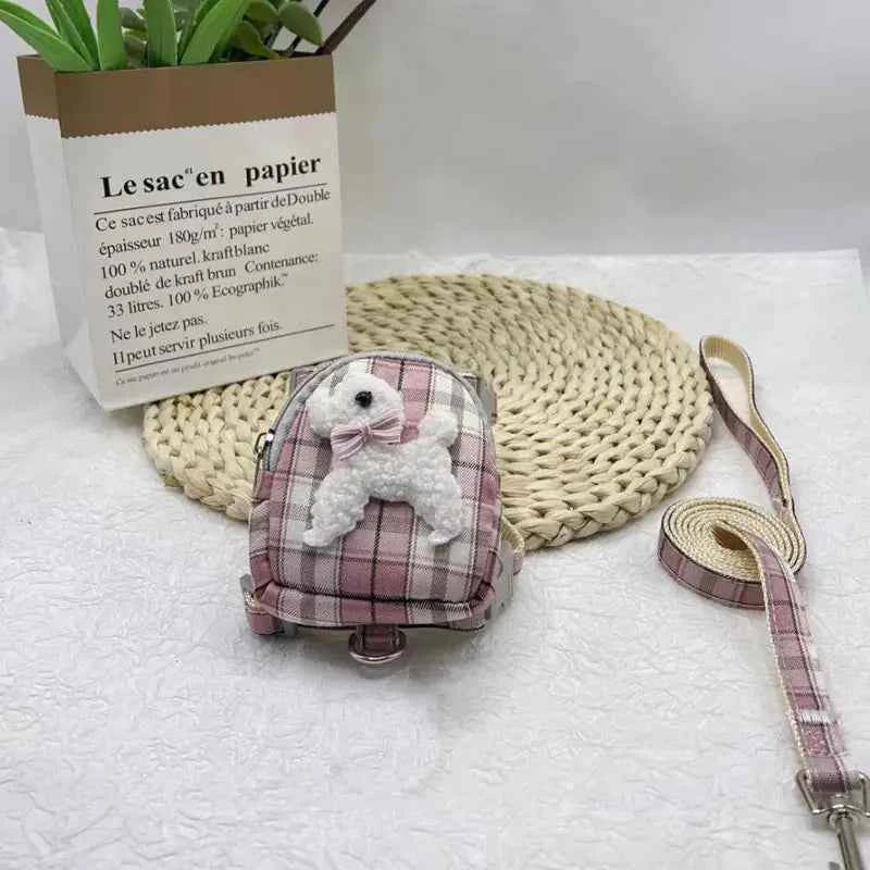 Pet Backpack with Teddy Bear and Traction Rope